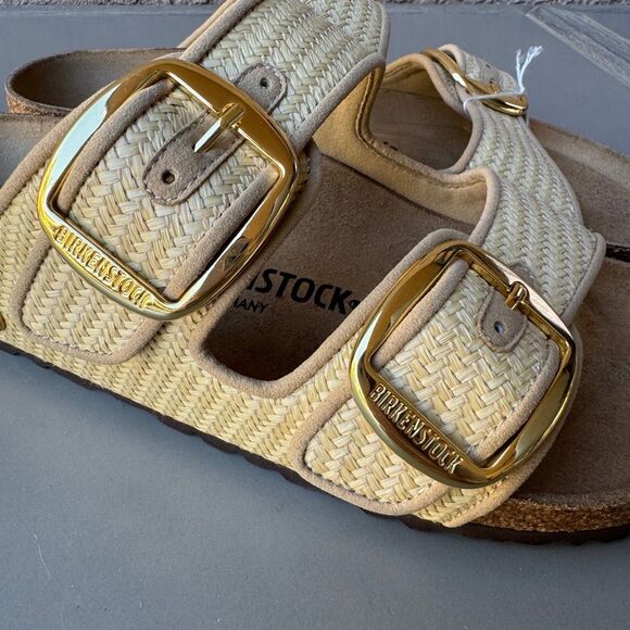 Birkenstock Arizona Big Buckle Raffia Sandal Women’s 40EU or 9US Natural Texture - Picture 10 of 12